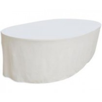 Tischdecke für Tisch oval 2,50x1,24 m fast bodenlang, weiß, mit Mittelnaht