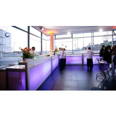 Bartheke "Alu-Glas" 240 x 80 x 110cm weiss, beleuchtbar LED Balken 230V Farben RGB mit Fernbedienung